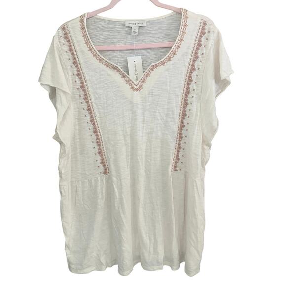 Vintage X America Plus Size 1X  Dressy top Womens off white embroidered NWT - Picture 5 of 5